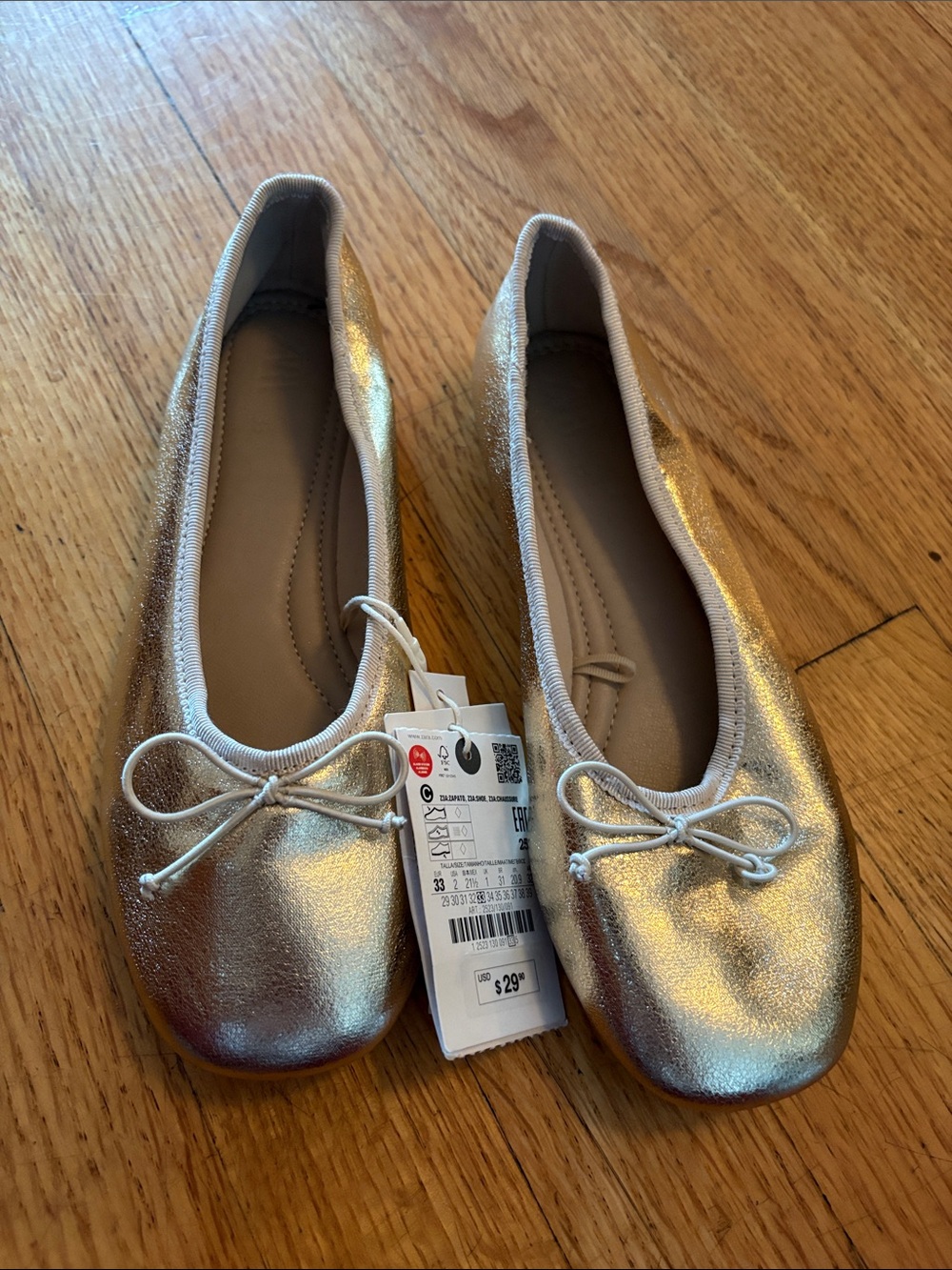 Zara Metallic Gold Ballet Flats with Bow - Kids